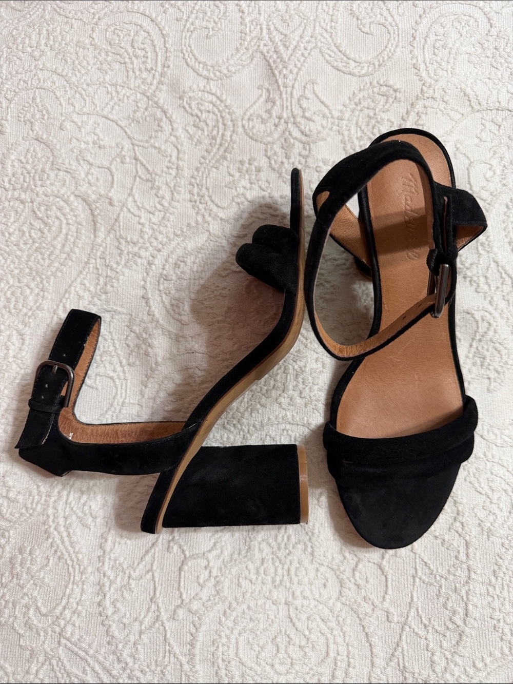 Madewell Black Suede High Heel Sandals Size 10 with Ankle Strap